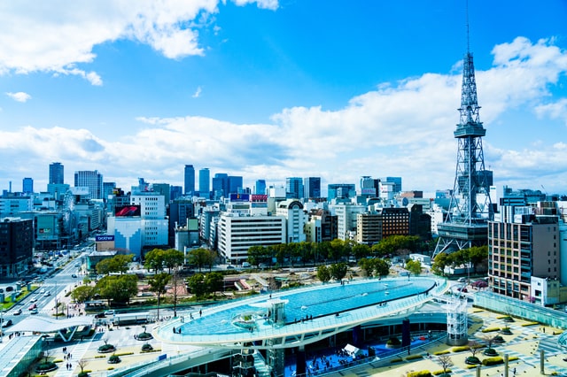 上空からの名古屋市内の景色